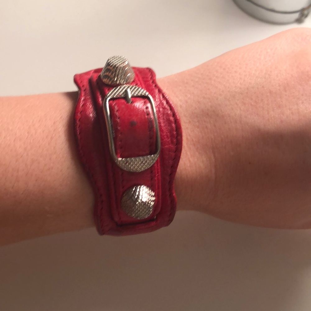 Authentic Balenciaga Red Arena Leather Bracelet